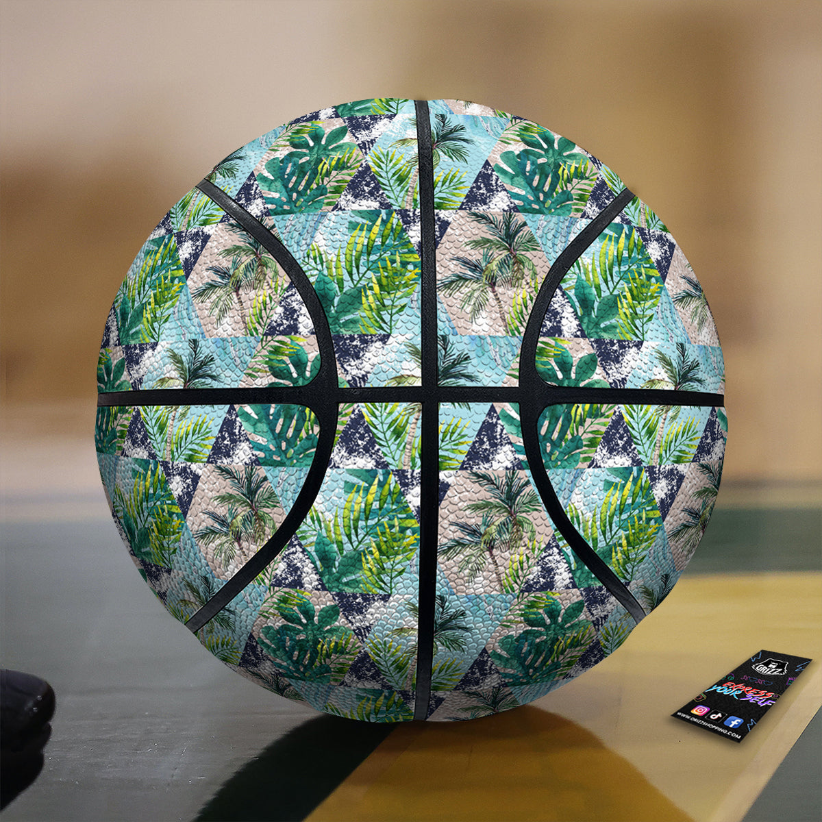 Patchwork Watercolor Tropical Leaves Print Pattern Basketball-grizzshop