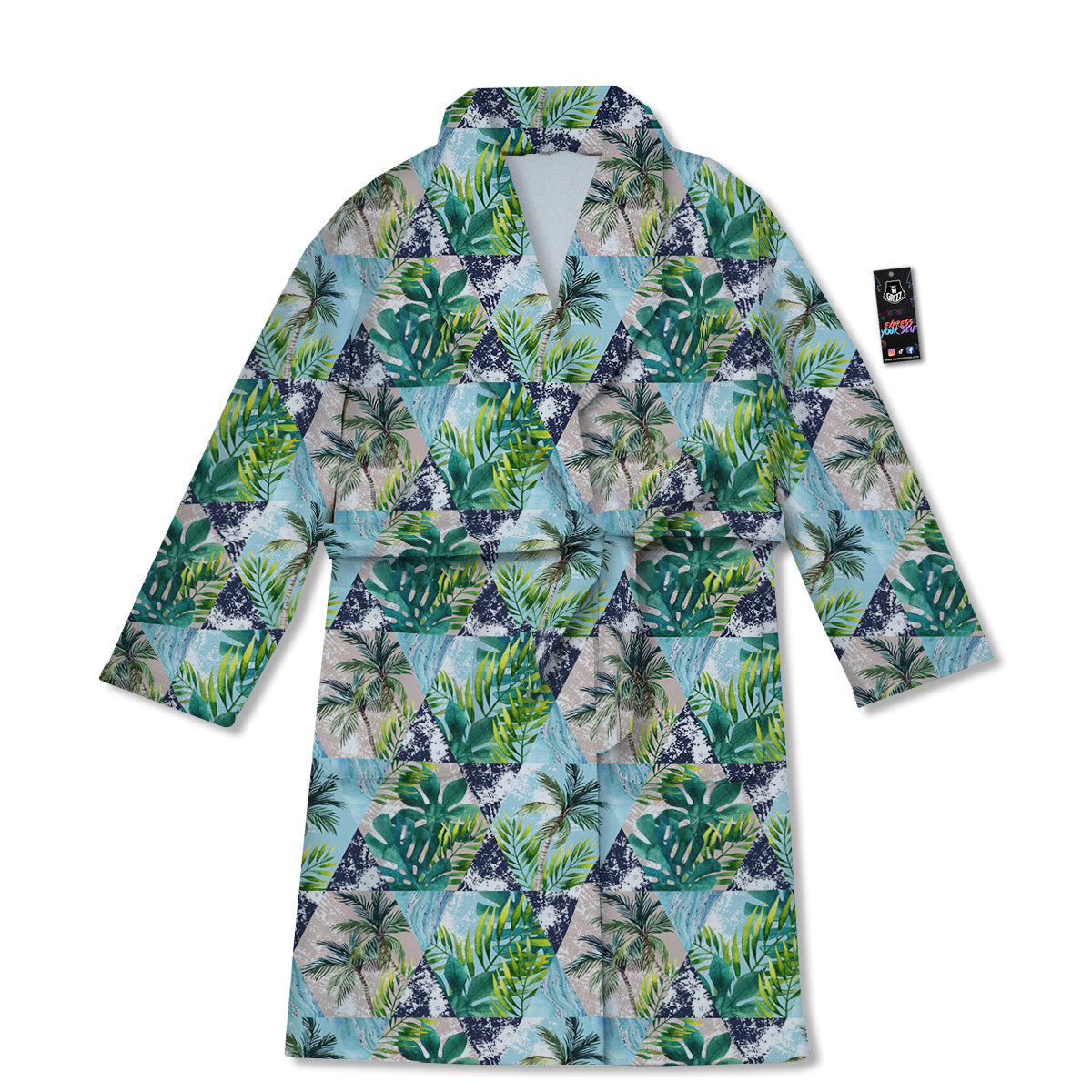Patchwork Watercolor Tropical Leaves Print Pattern Bathrobe-grizzshop