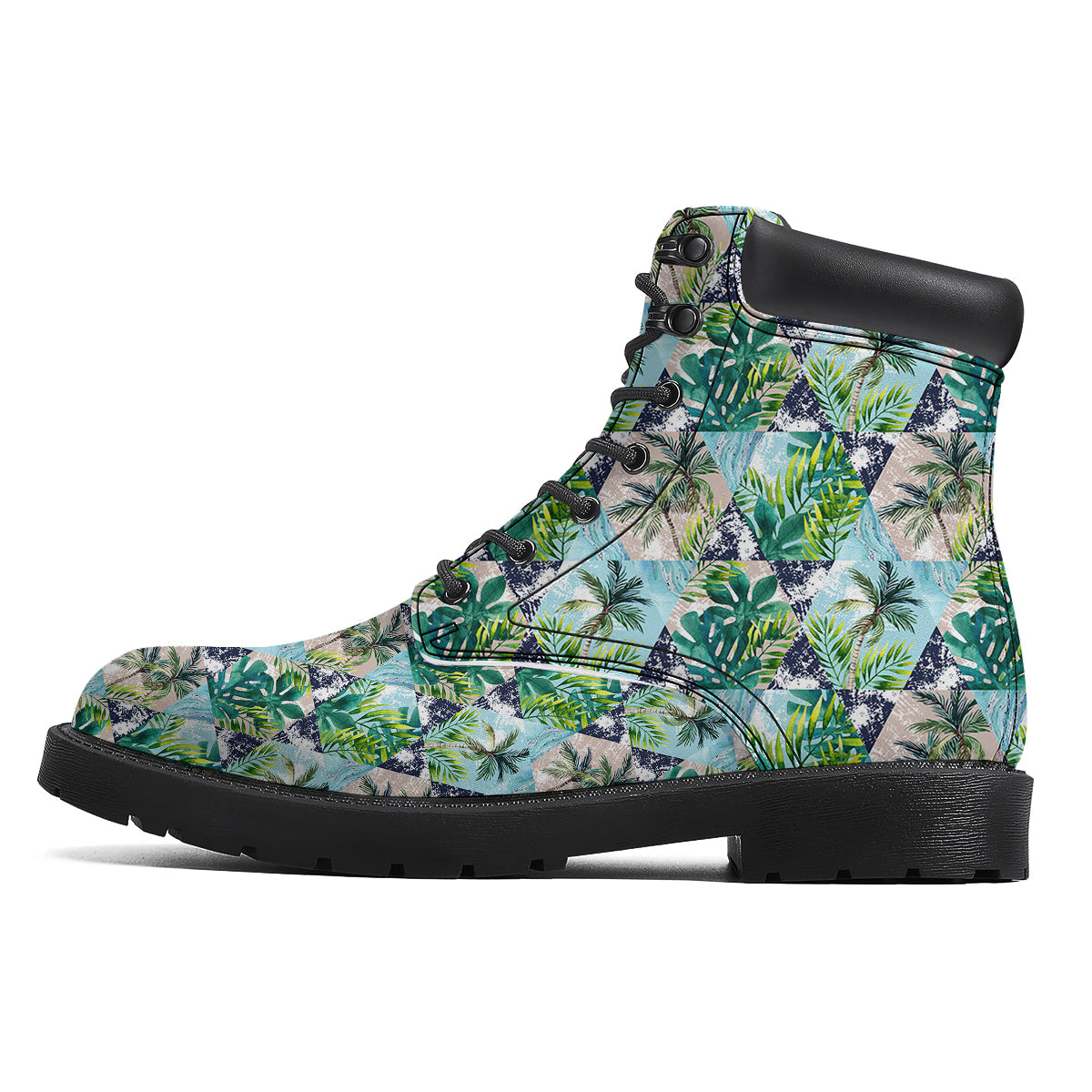Patchwork Watercolor Tropical Leaves Print Pattern Boots-grizzshop