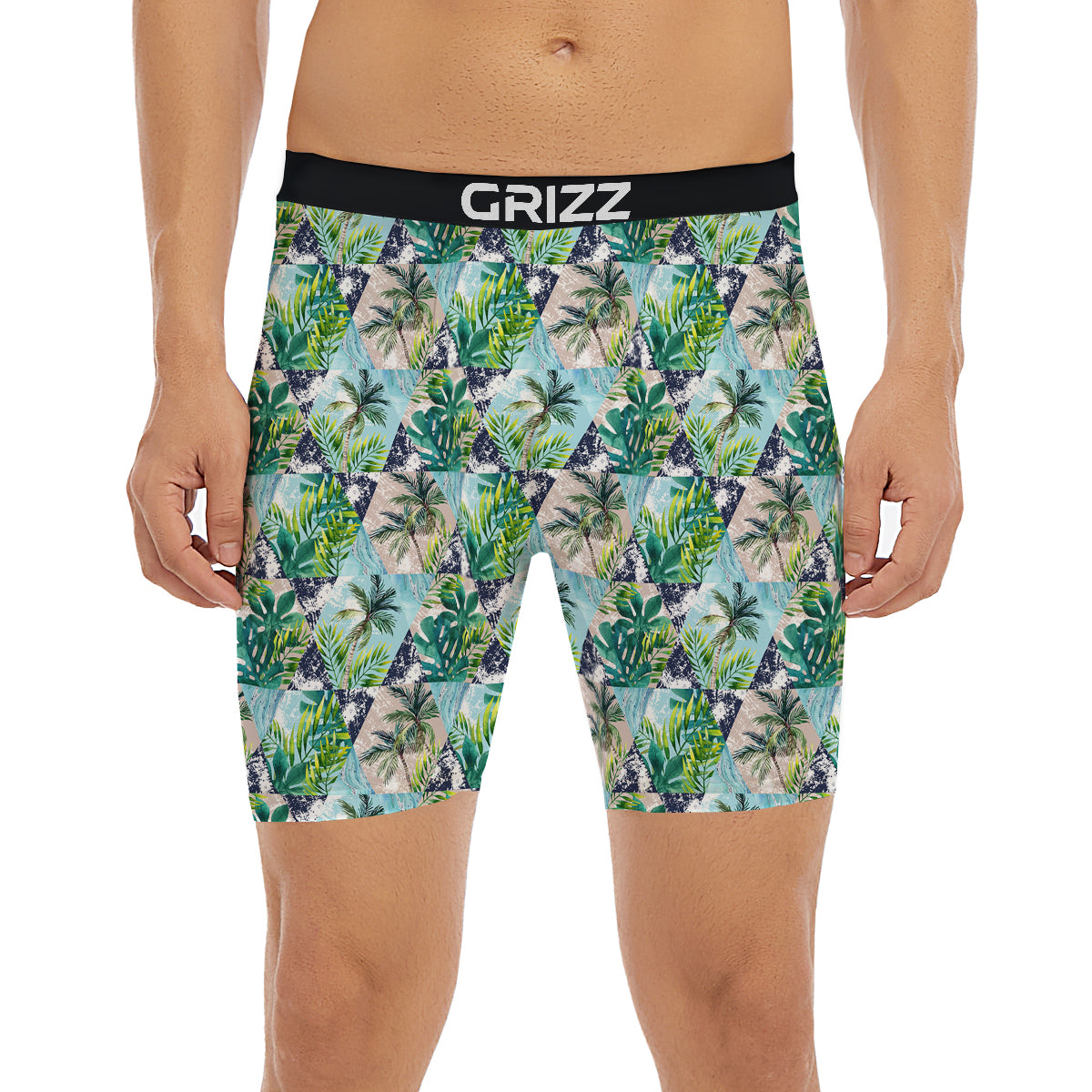 Patchwork Watercolor Tropical Leaves Print Pattern Boxer Briefs-grizzshop