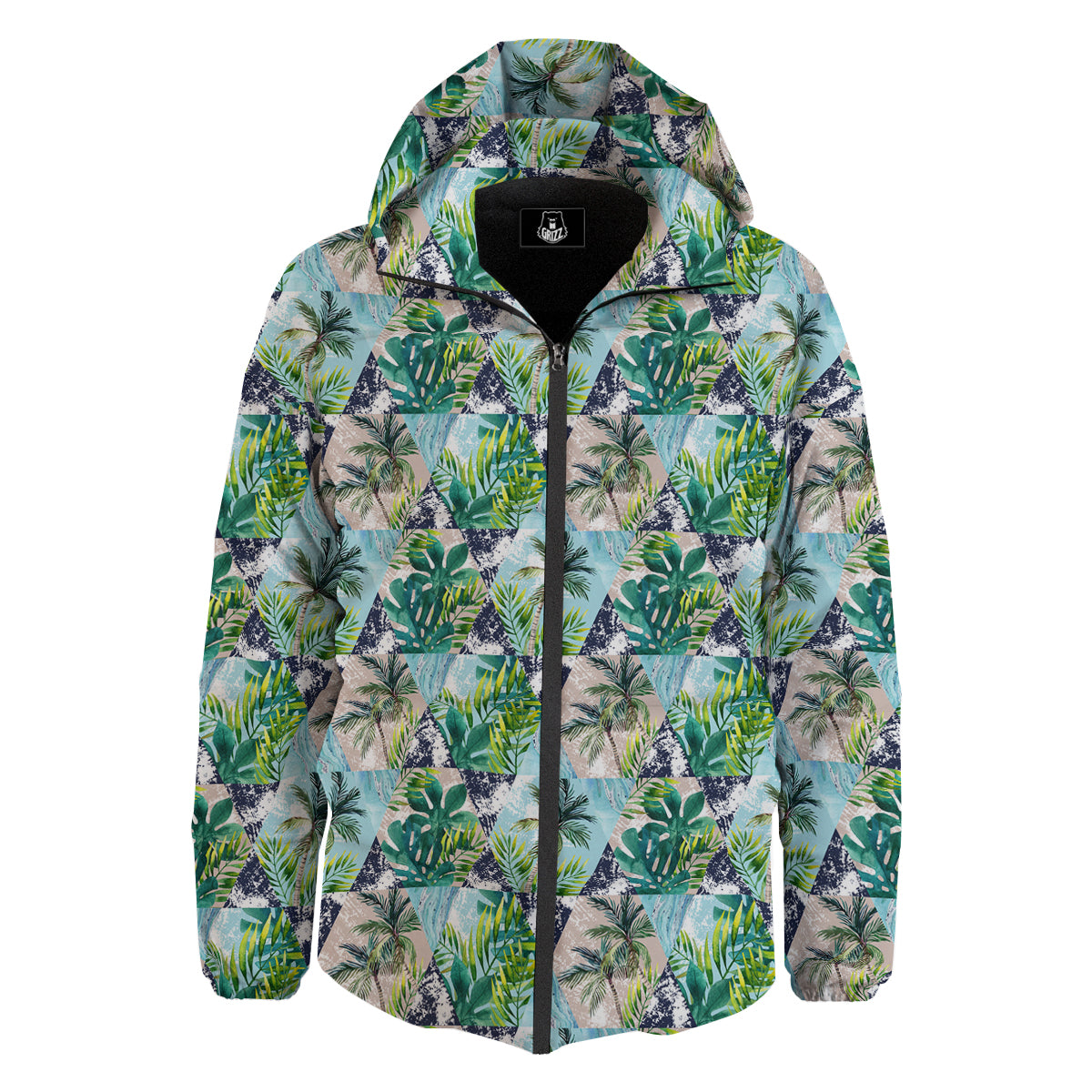 Patchwork Watercolor Tropical Leaves Print Pattern Down Jacket-grizzshop