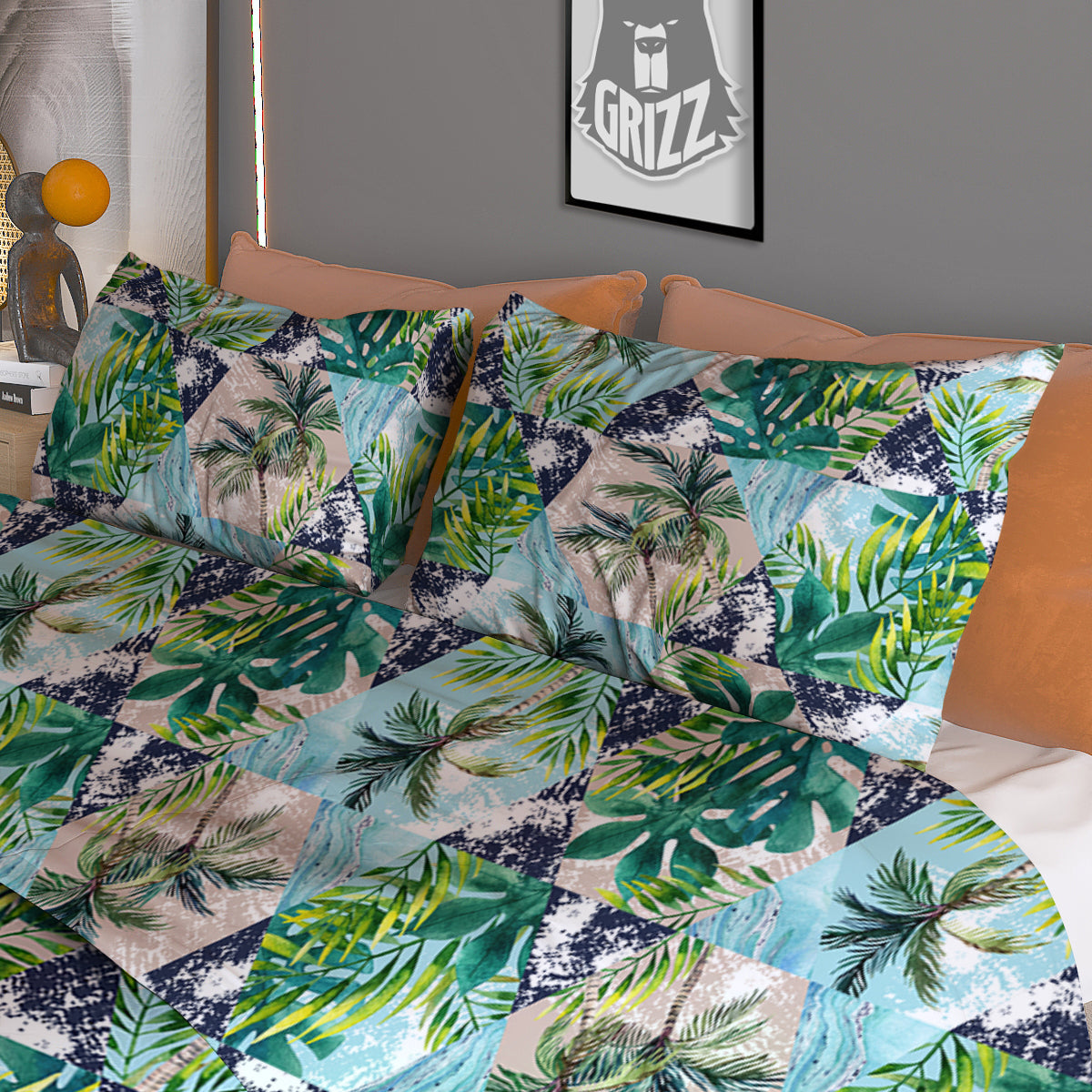 Patchwork Watercolor Tropical Leaves Print Pattern Duvet Cover Bedding Set