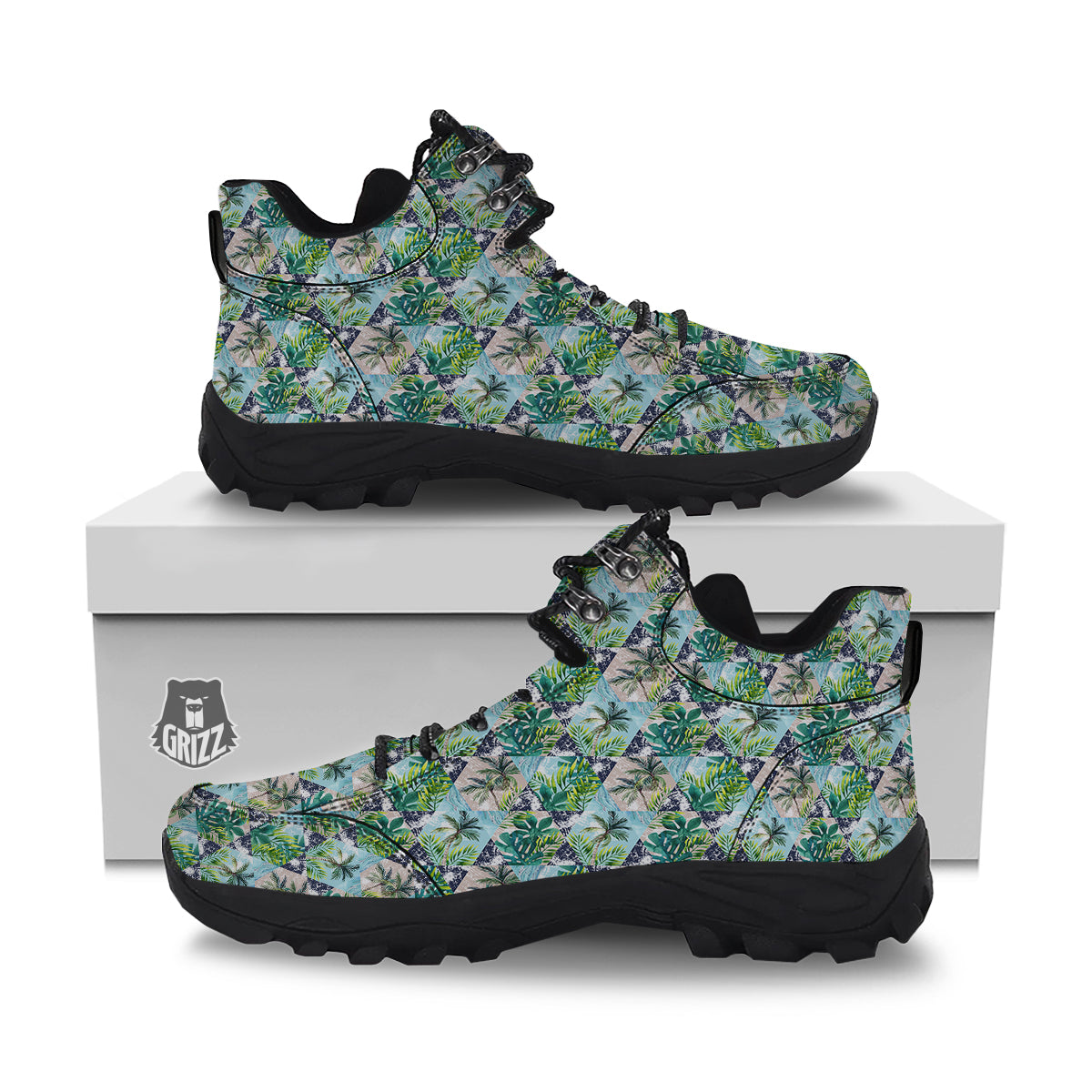 Patchwork Watercolor Tropical Leaves Print Pattern Hiking Shoes-grizzshop