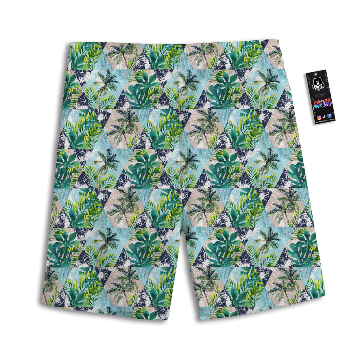 Patchwork Watercolor Tropical Leaves Print Pattern Men's Athletic Shorts