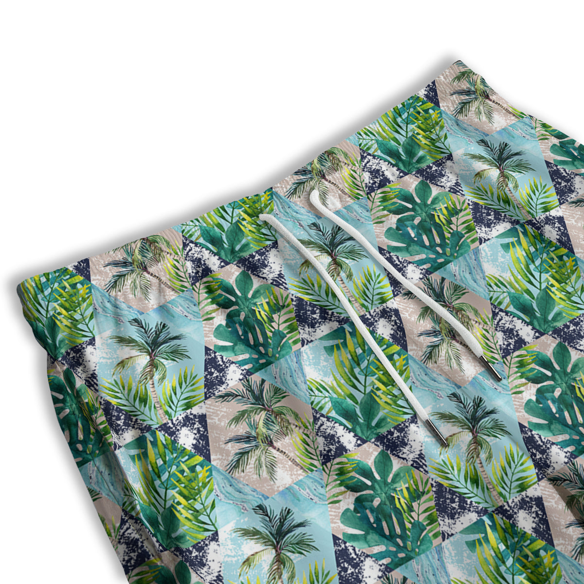 Patchwork Watercolor Tropical Leaves Print Pattern Men's Athletic Shorts