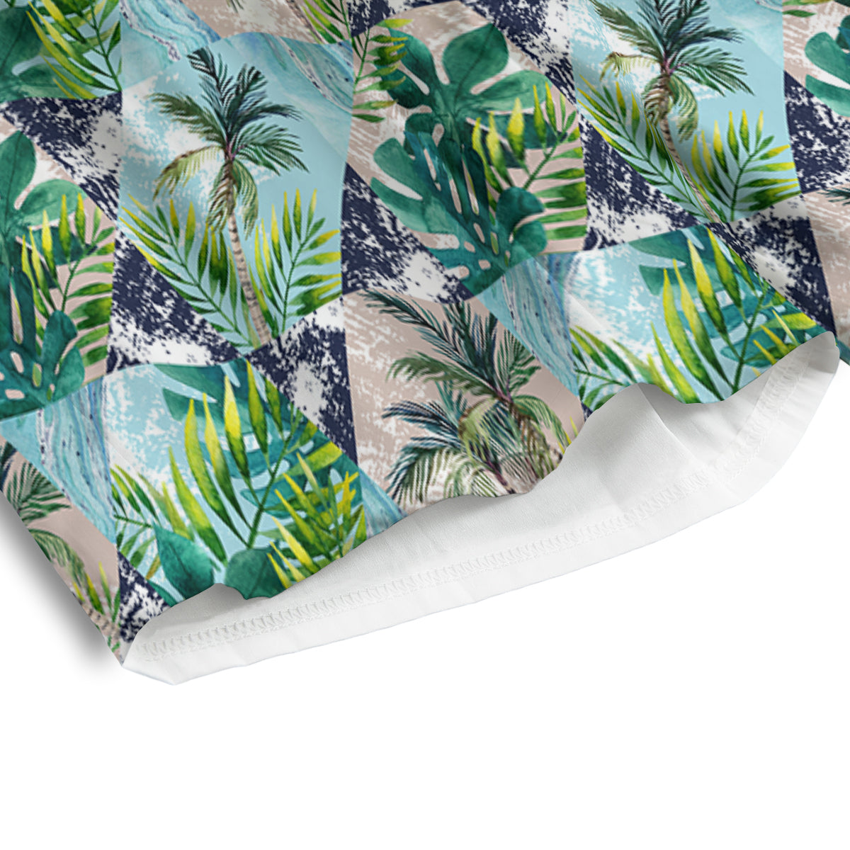 Patchwork Watercolor Tropical Leaves Print Pattern Men's Athletic Shorts