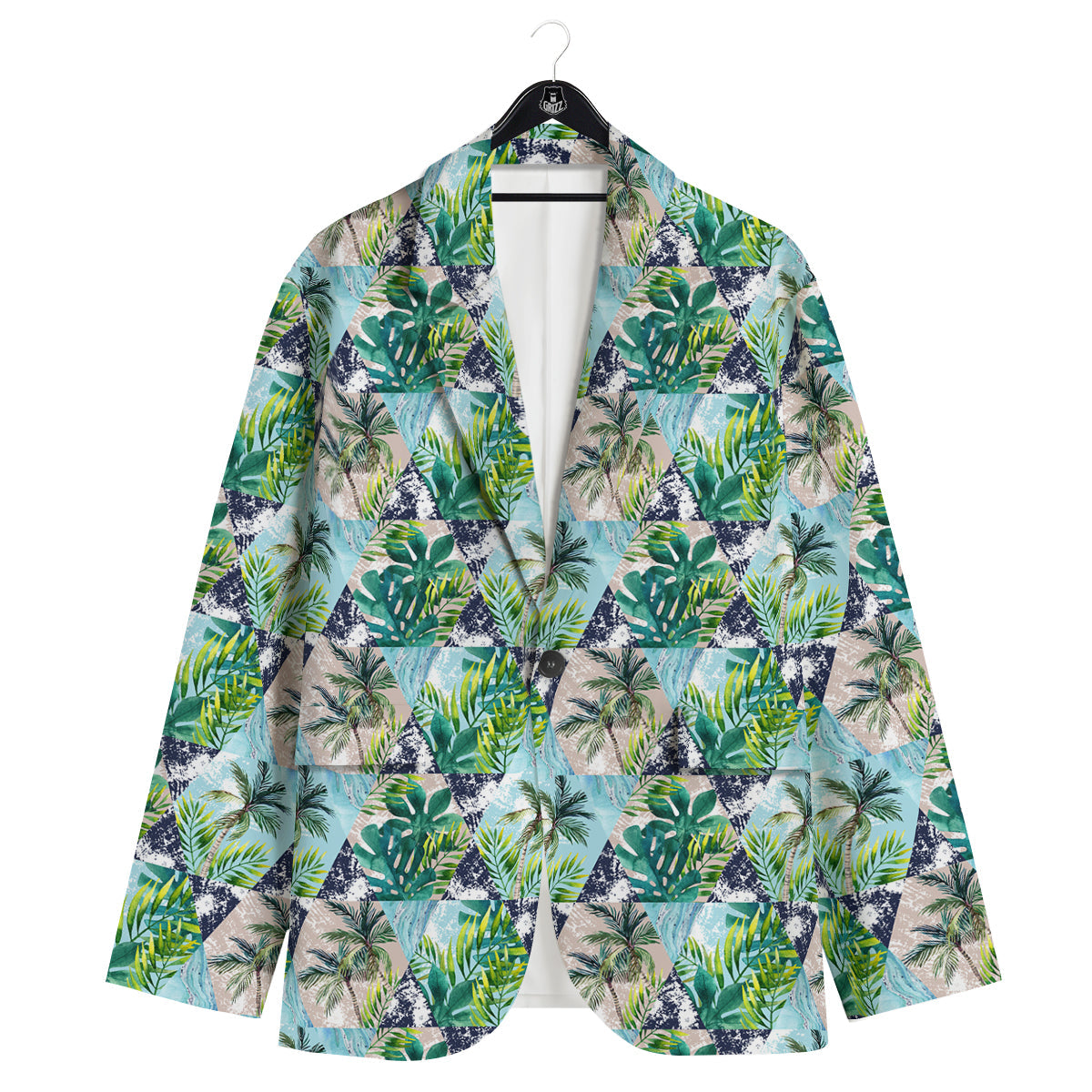 Patchwork Watercolor Tropical Leaves Print Pattern Men's Sport Coat-grizzshop