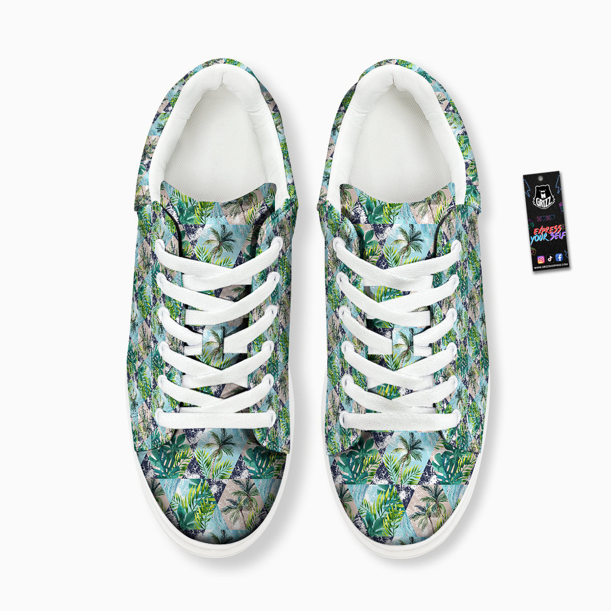 Patchwork Watercolor Tropical Leaves Print Pattern Platform Shoes-grizzshop