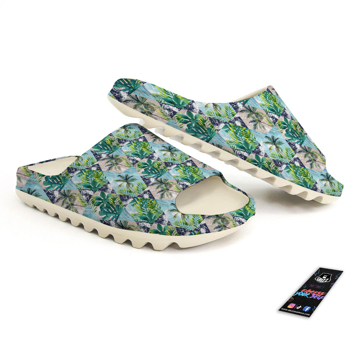 Patchwork Watercolor Tropical Leaves Print Pattern Sandals-grizzshop