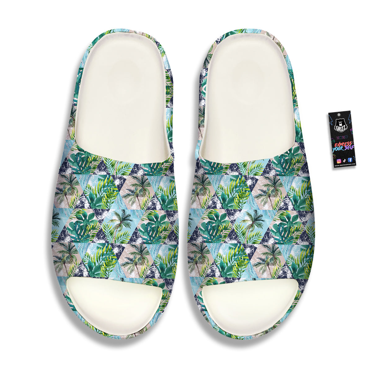 Patchwork Watercolor Tropical Leaves Print Pattern Sandals-grizzshop