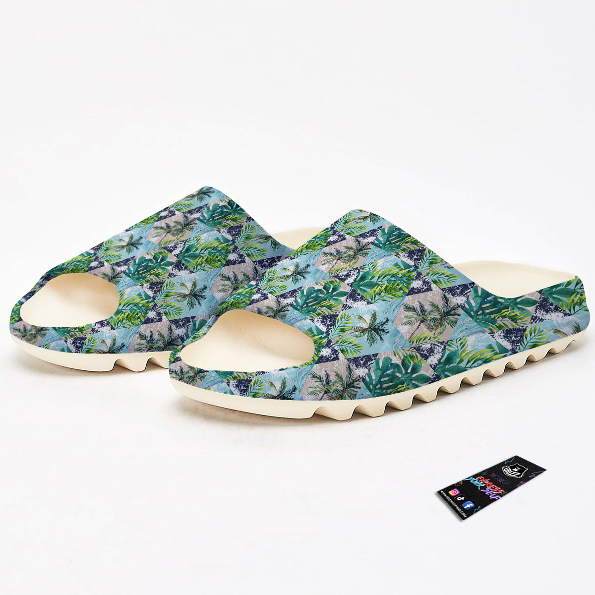 Patchwork Watercolor Tropical Leaves Print Pattern Sandals-grizzshop