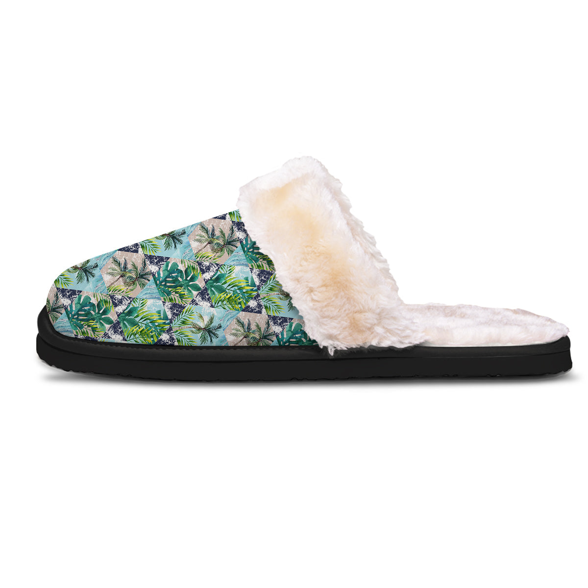 Patchwork Watercolor Tropical Leaves Print Pattern Slippers-grizzshop