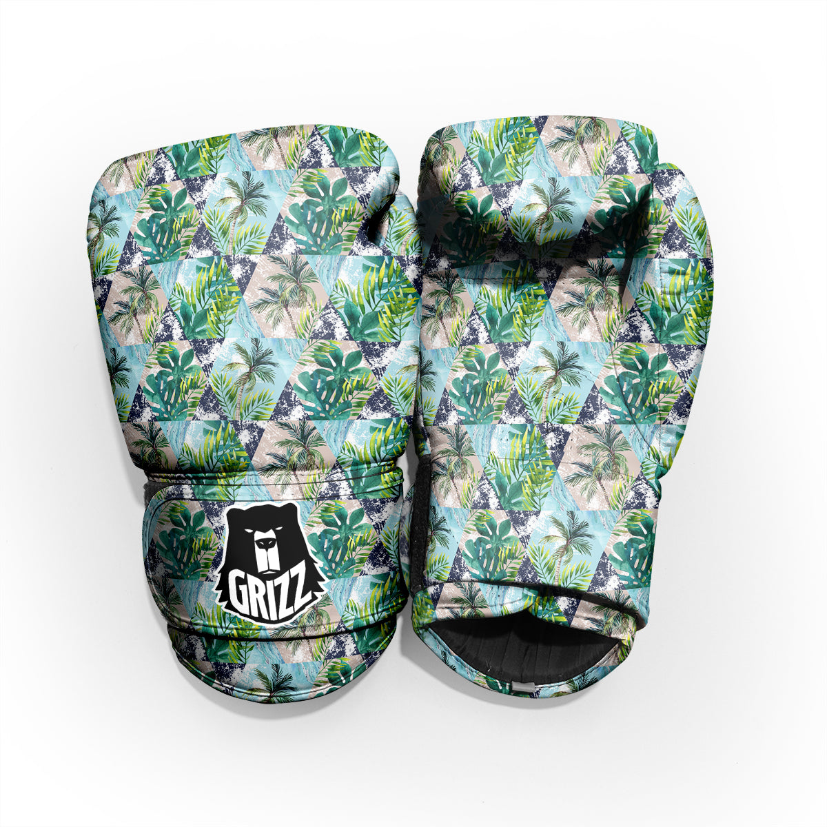 Patchwork Watercolor Tropical Leaves Print Pattern Pro Boxing Glove