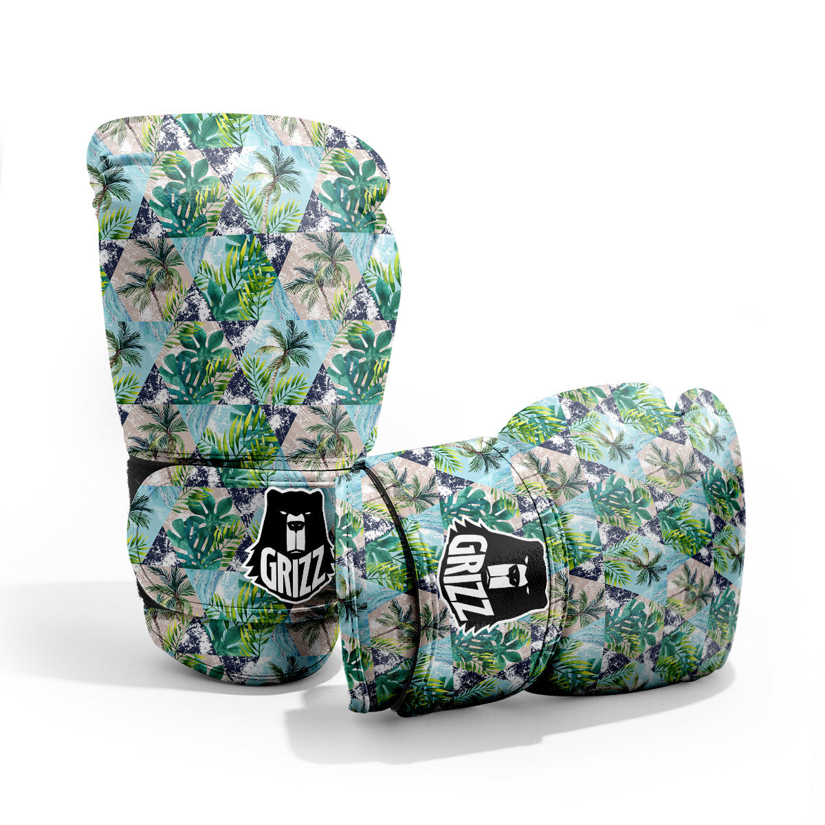Patchwork Watercolor Tropical Leaves Print Pattern Pro Boxing Glove