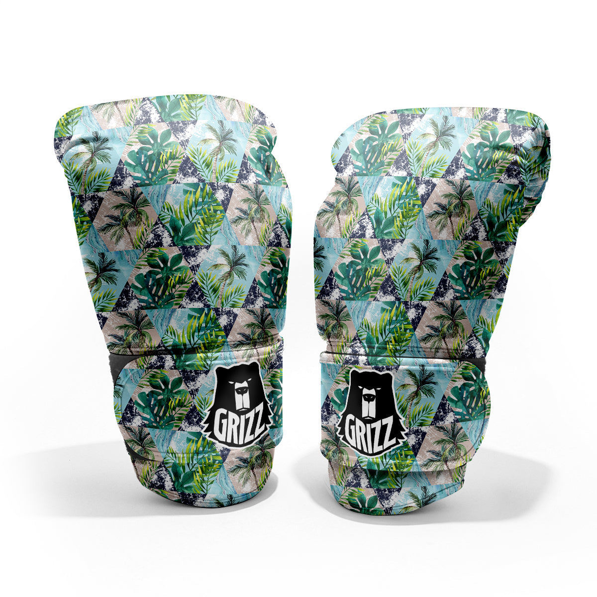 Patchwork Watercolor Tropical Leaves Print Pattern Pro Boxing Glove