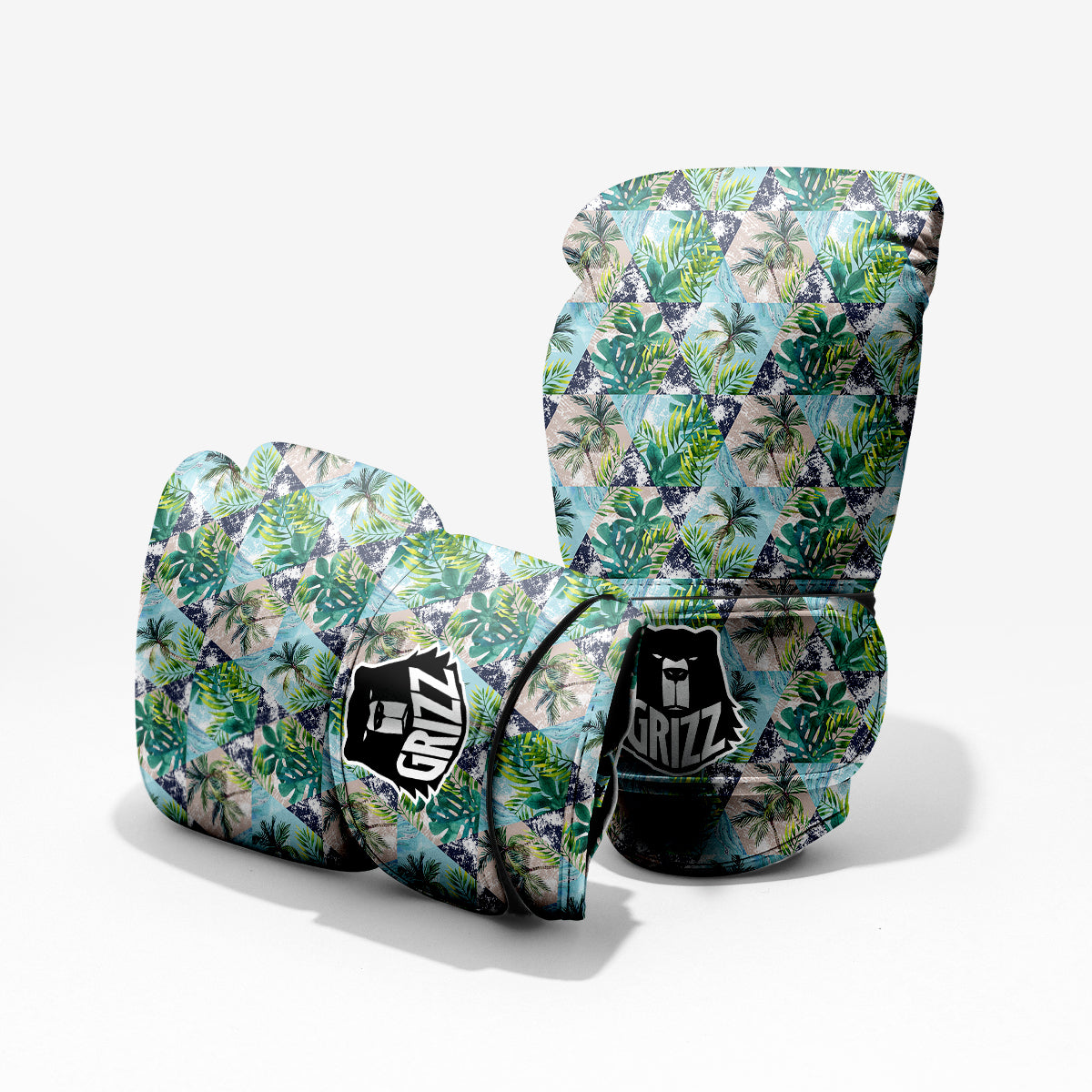 Patchwork Watercolor Tropical Leaves Print Pattern Pro Boxing Glove