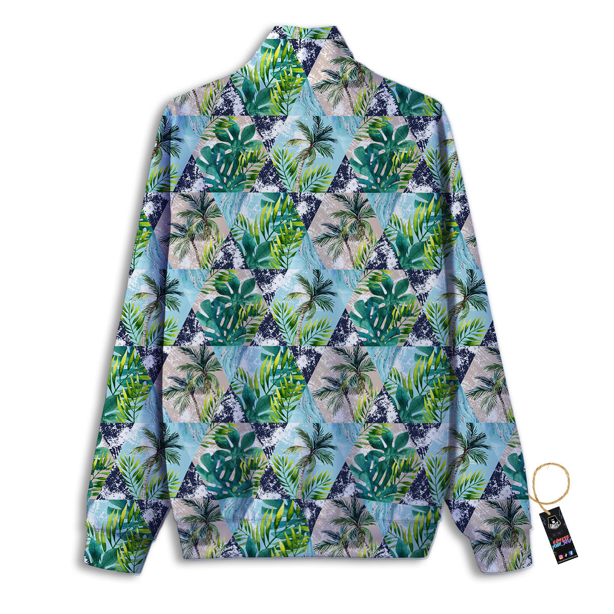 Patchwork Watercolor Tropical Leaves Print Pattern Track Jacket-grizzshop