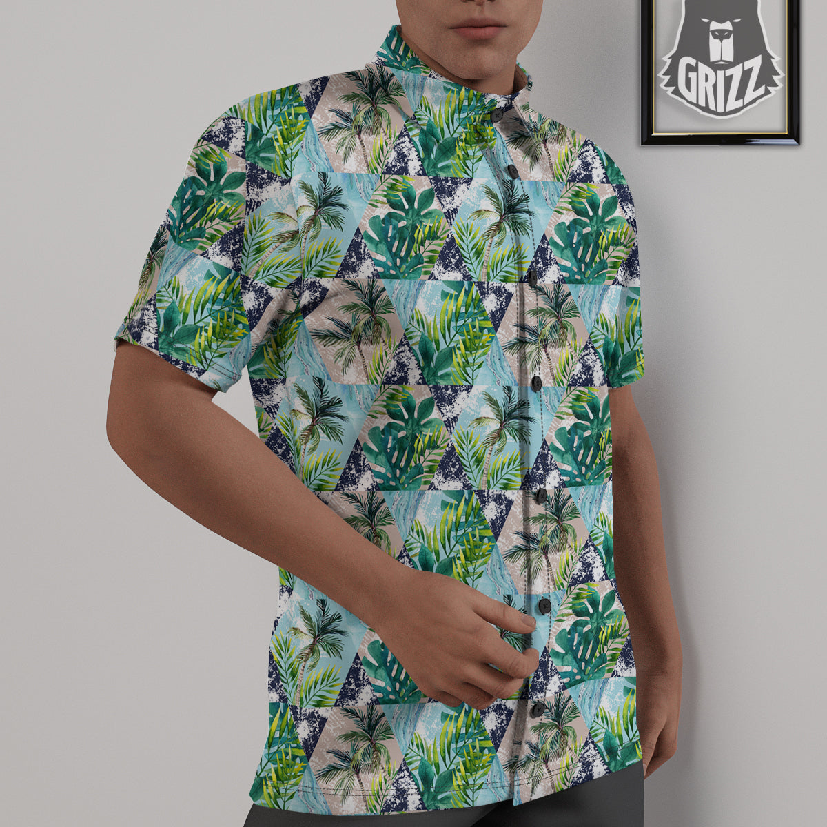 Patchwork Watercolor Tropical Leaves Print Pattern Untucked Shirts-grizzshop