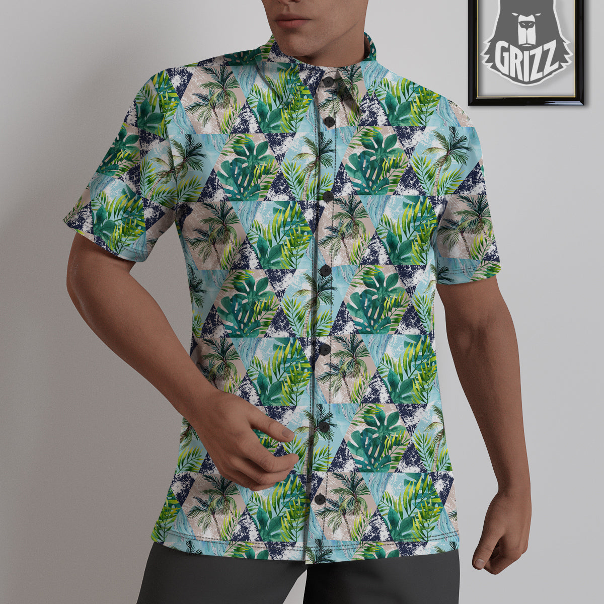 Patchwork Watercolor Tropical Leaves Print Pattern Untucked Shirts-grizzshop