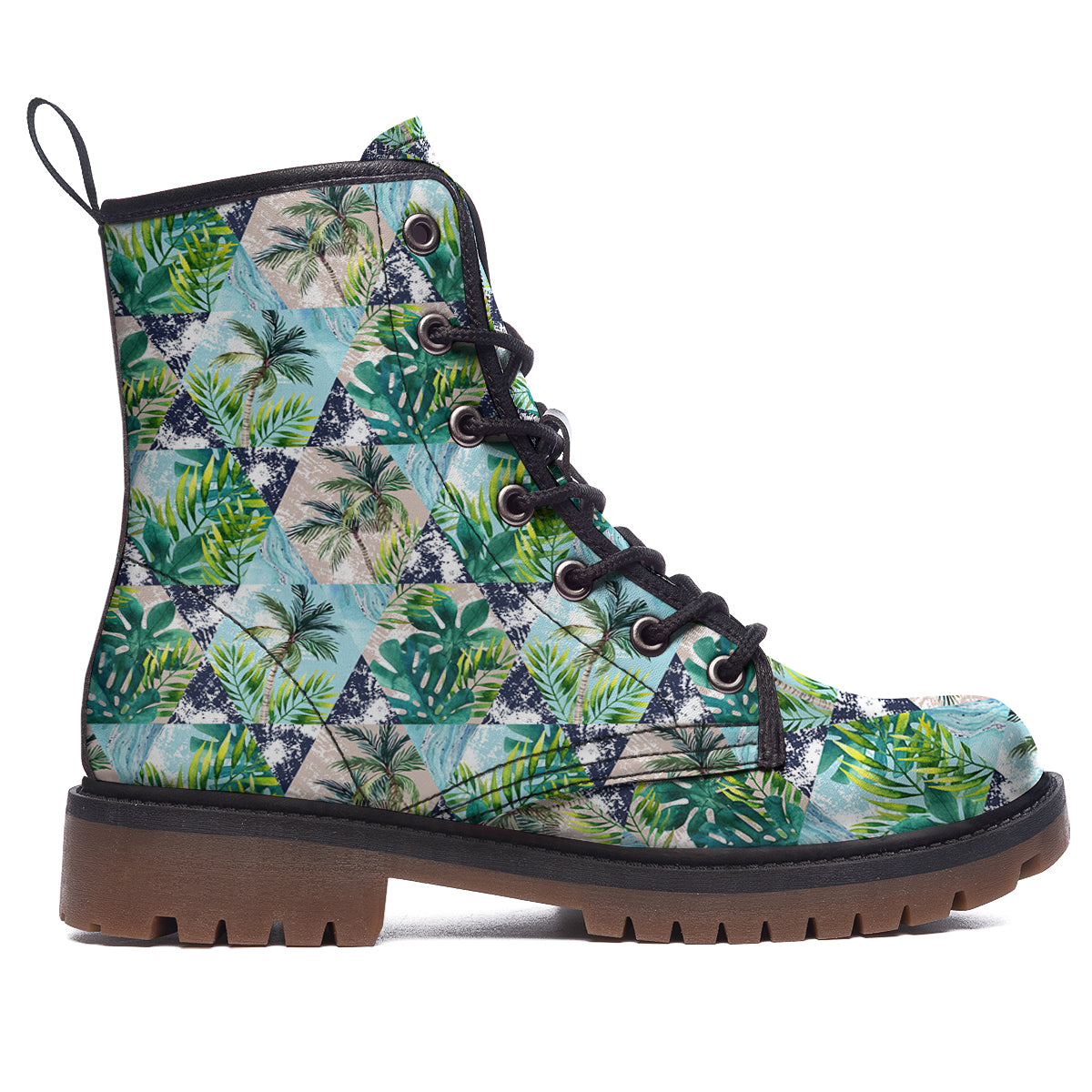 Patchwork Watercolor Tropical Leaves Print Pattern Work Boots-grizzshop