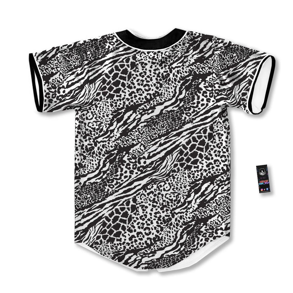 Patchwork White Black Animal Skins Print Pattern Baseball Jersey-grizzshop