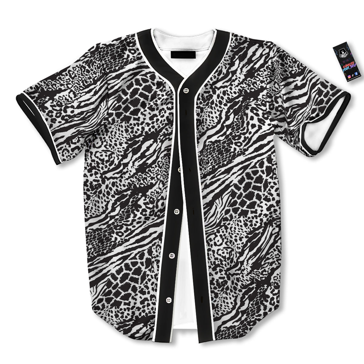 Patchwork White Black Animal Skins Print Pattern Baseball Jersey-grizzshop