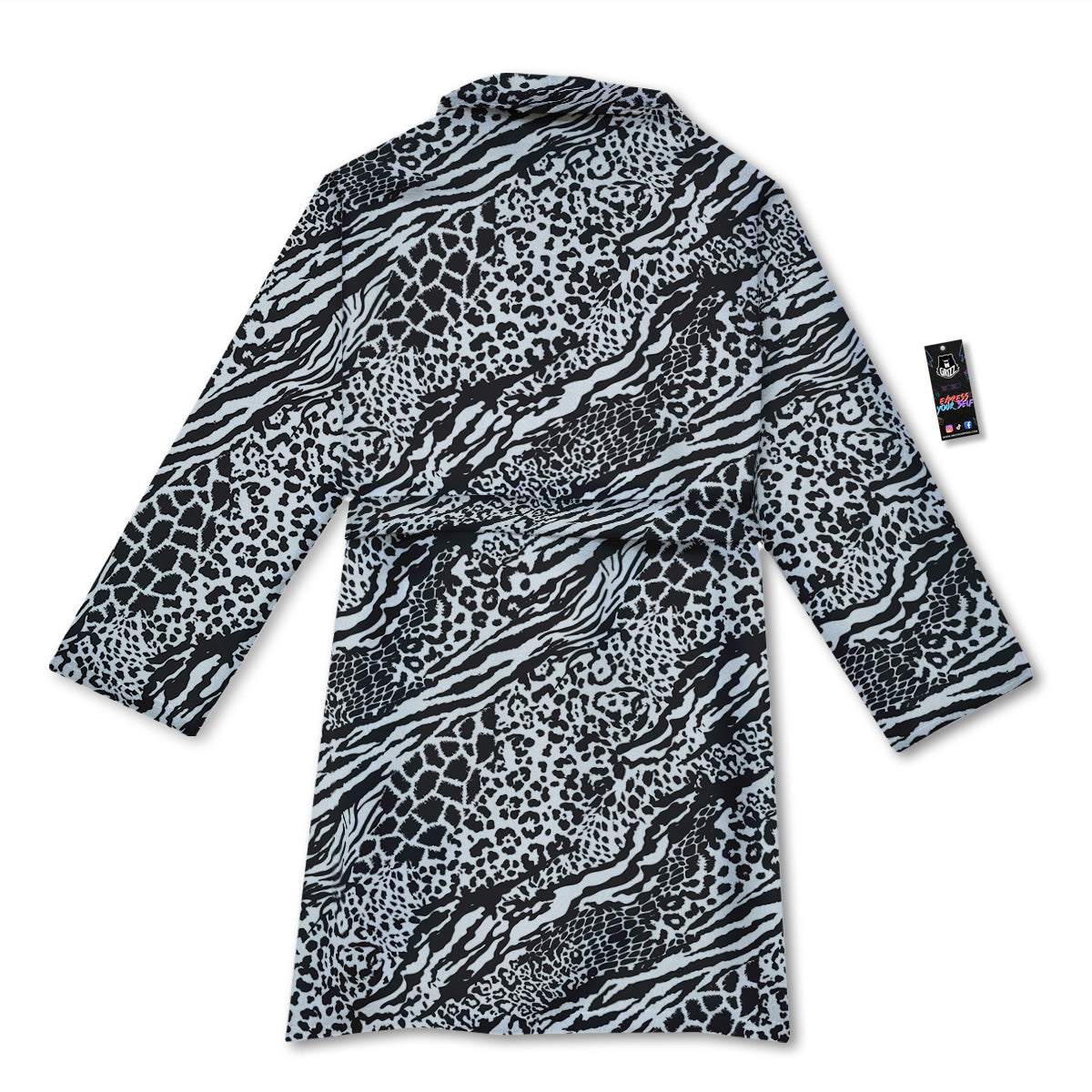Patchwork White Black Animal Skins Print Pattern Bathrobe-grizzshop
