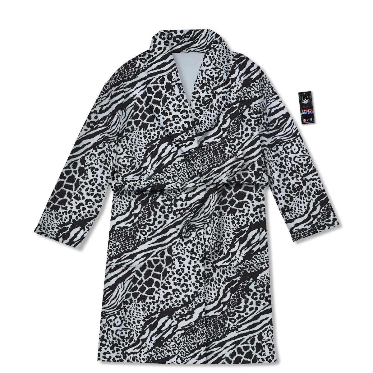 Patchwork White Black Animal Skins Print Pattern Bathrobe-grizzshop