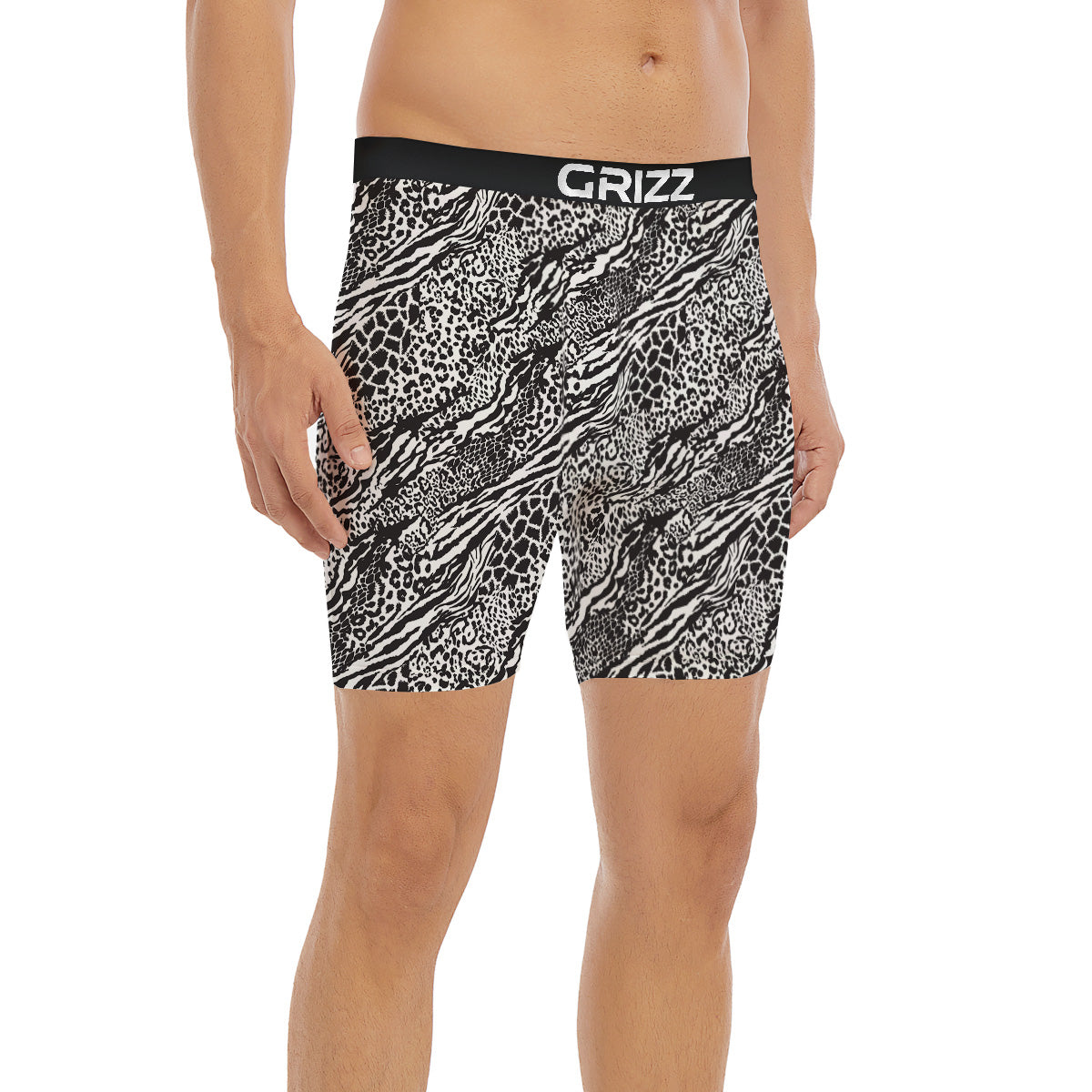 Patchwork White Black Animal Skins Print Pattern Boxer Briefs-grizzshop