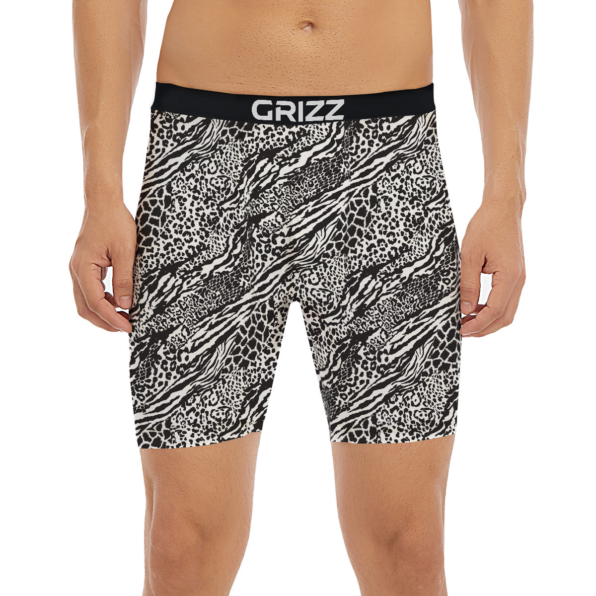 Patchwork White Black Animal Skins Print Pattern Boxer Briefs-grizzshop
