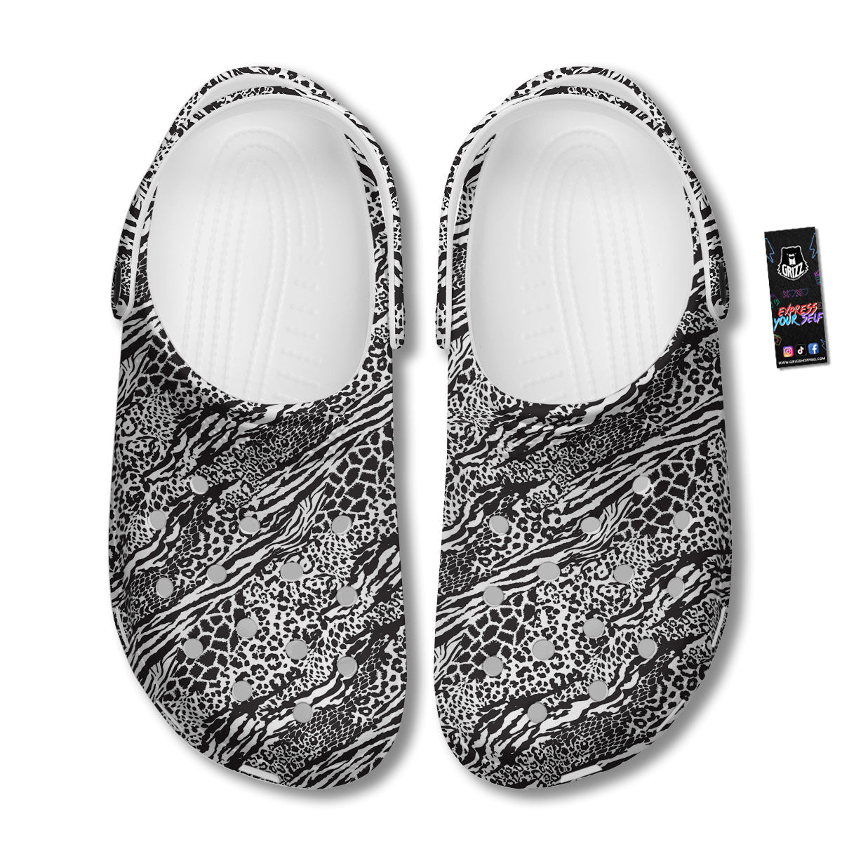 Patchwork White Black Animal Skins Print Pattern Clog-grizzshop