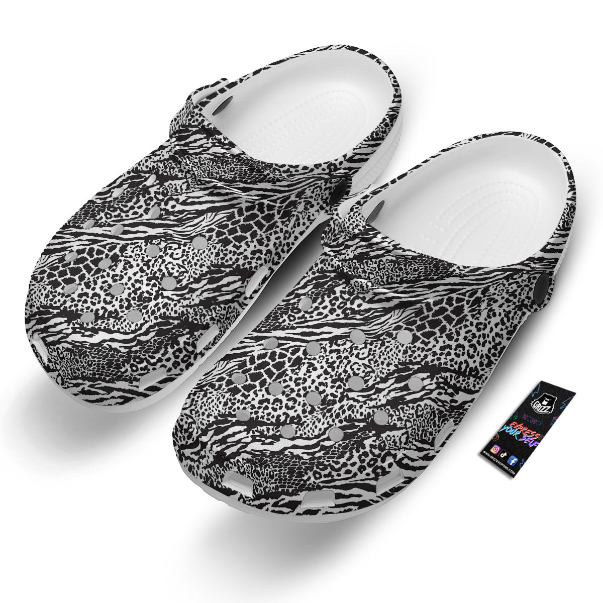 Patchwork White Black Animal Skins Print Pattern Clog-grizzshop