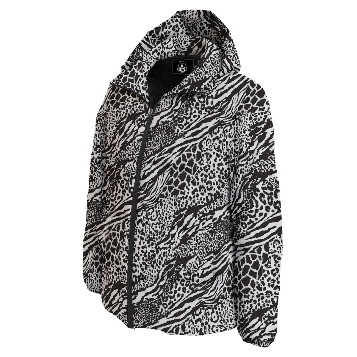 Patchwork White Black Animal Skins Print Pattern Down Jacket-grizzshop