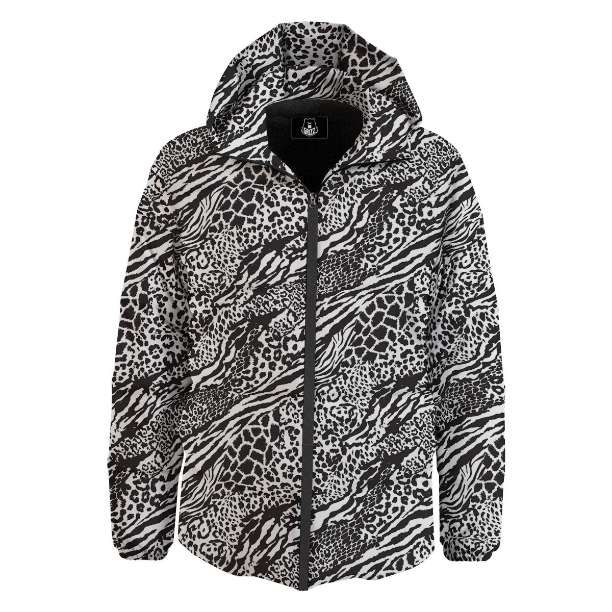 Patchwork White Black Animal Skins Print Pattern Down Jacket-grizzshop