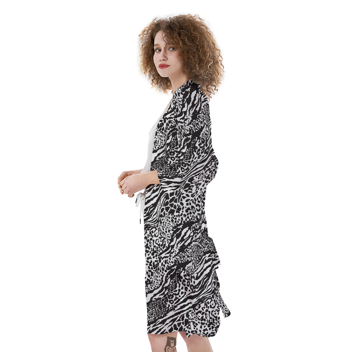 Patchwork White Black Animal Skins Print Pattern Kimono-grizzshop