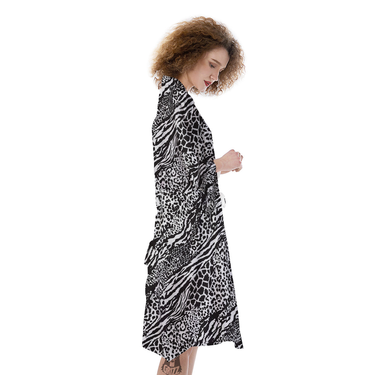 Patchwork White Black Animal Skins Print Pattern Kimono-grizzshop