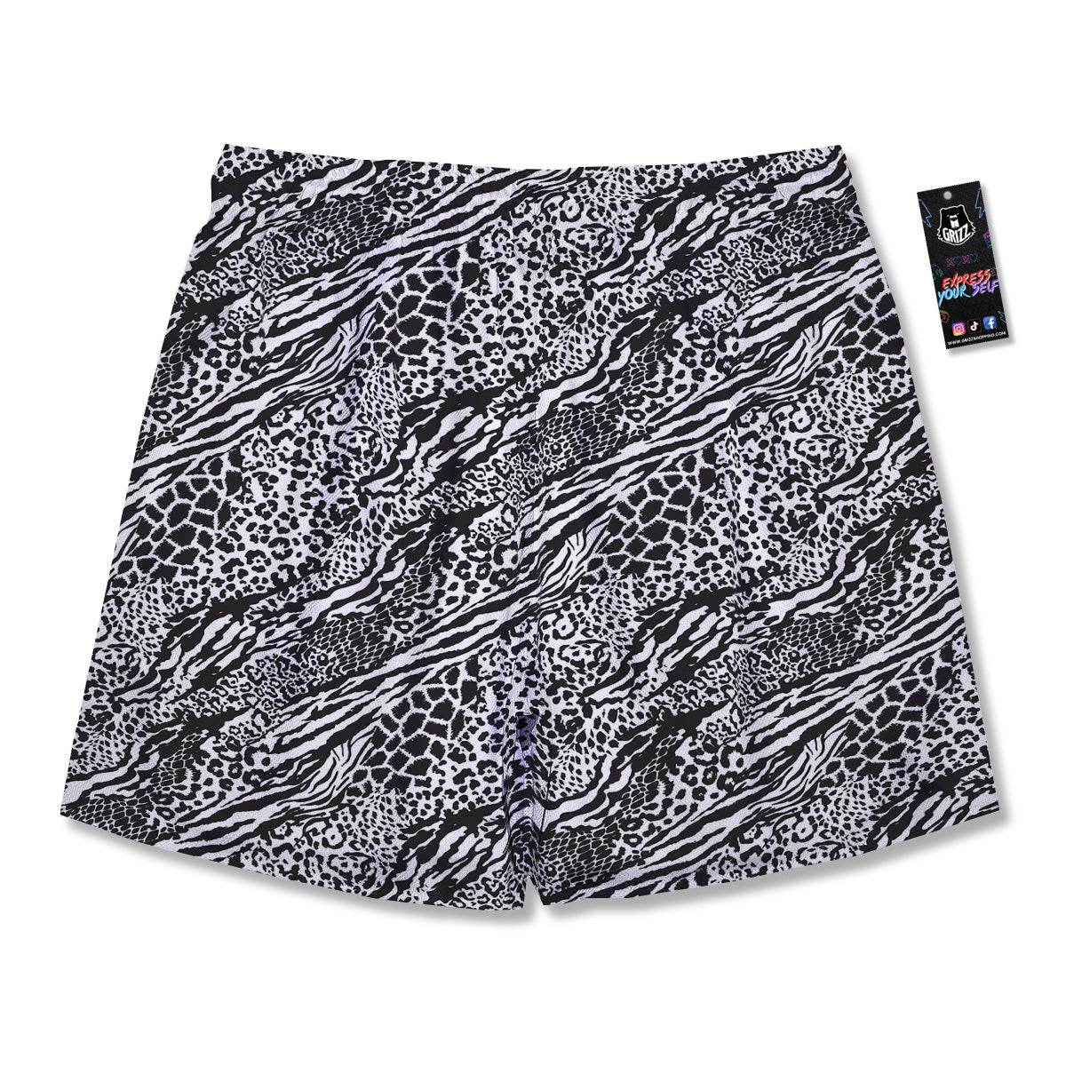 Patchwork White Black Animal Skins Print Pattern Men's Running Shorts-grizzshop