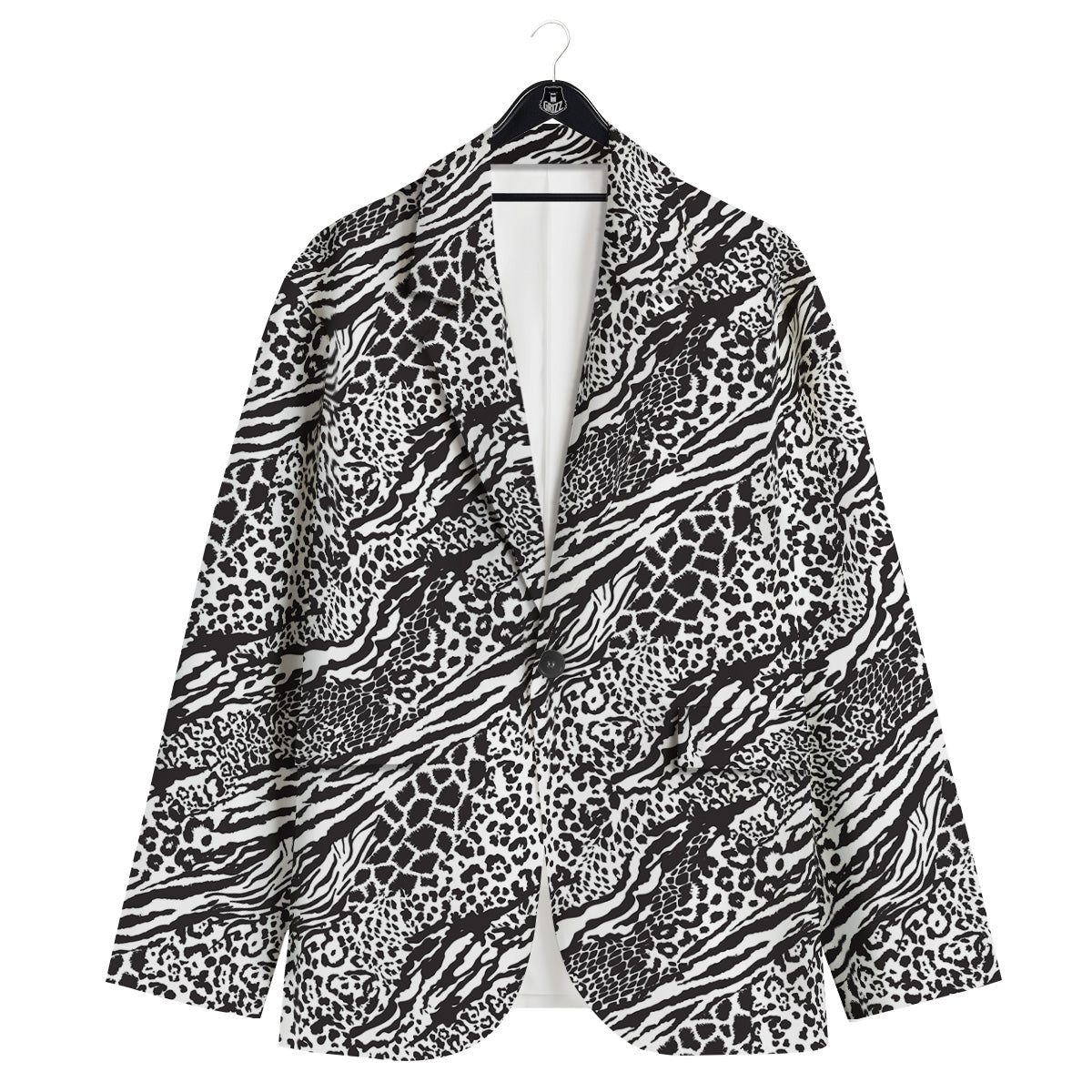 Patchwork White Black Animal Skins Print Pattern Men's Sport Coat-grizzshop