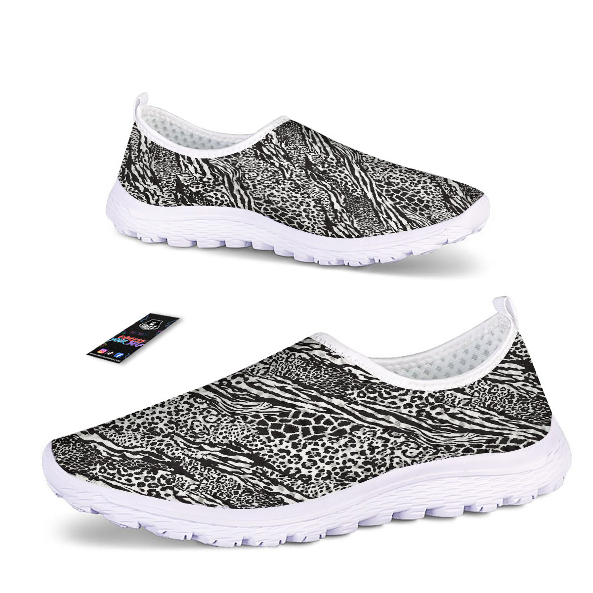Patchwork White Black Animal Skins Print Pattern Nurse Shoes-grizzshop