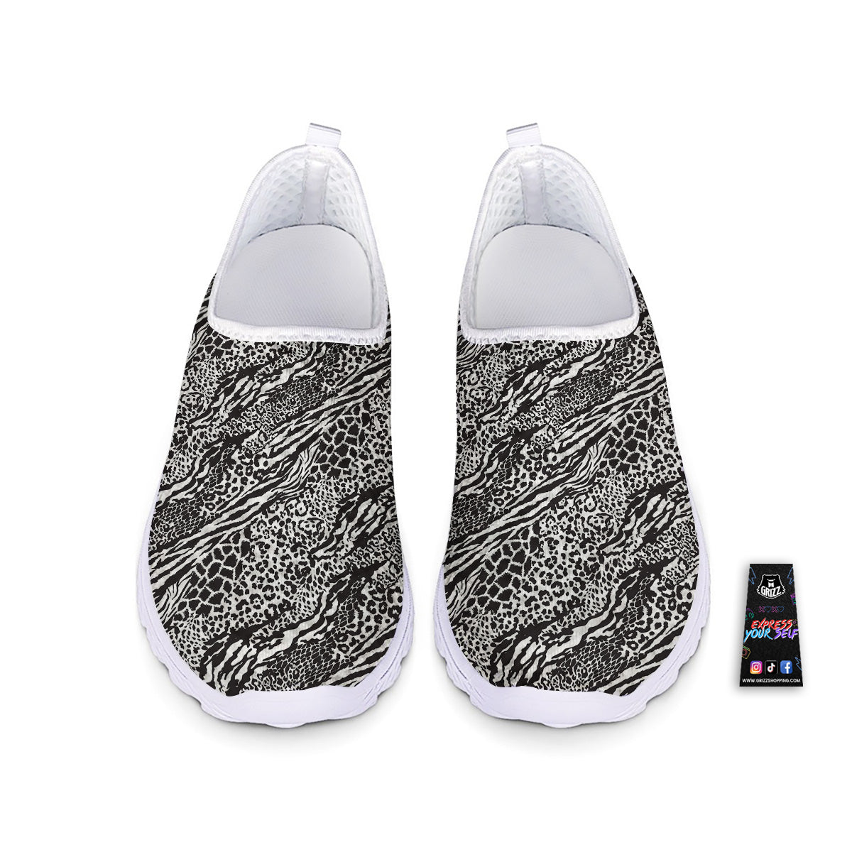Patchwork White Black Animal Skins Print Pattern Nurse Shoes-grizzshop