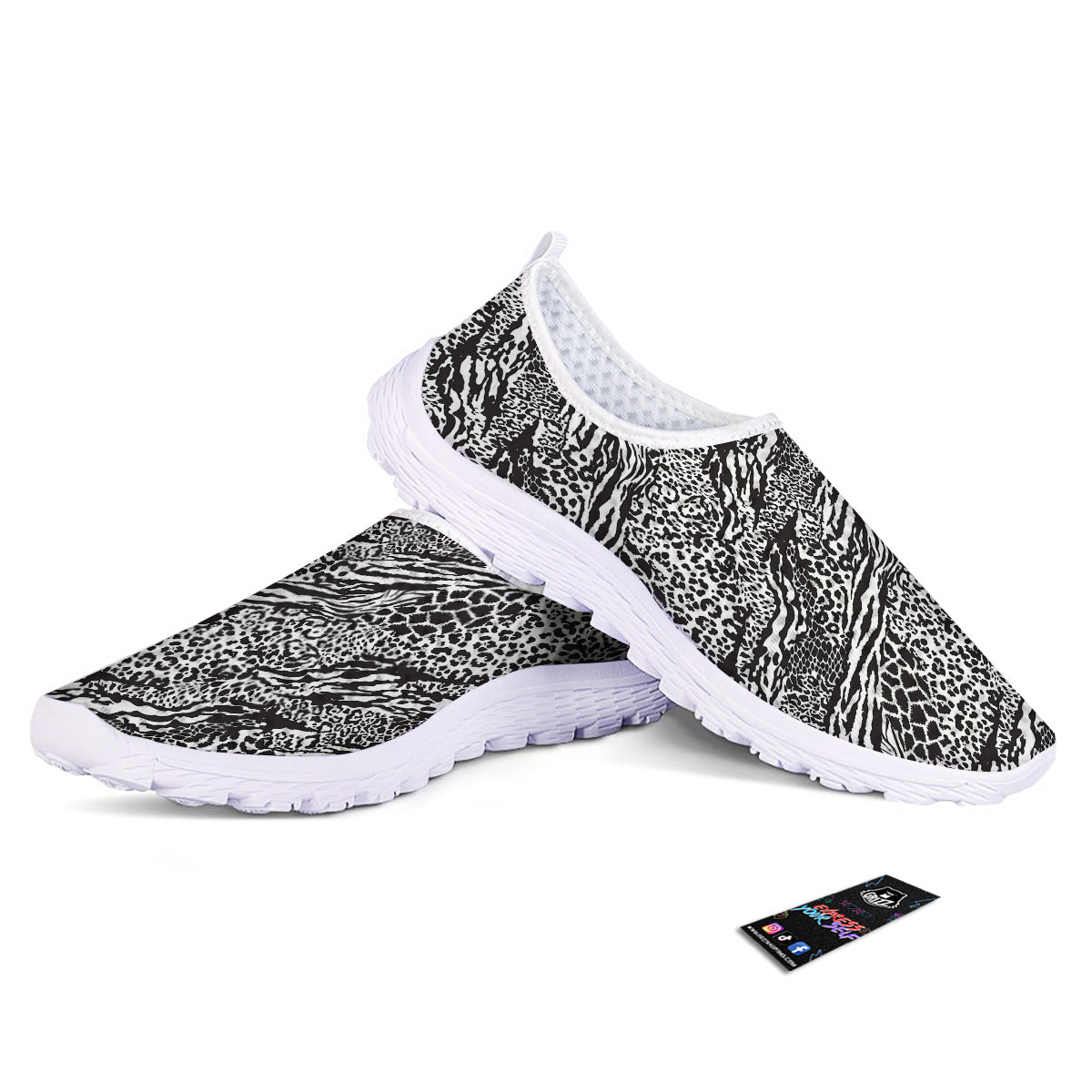 Patchwork White Black Animal Skins Print Pattern Nurse Shoes-grizzshop