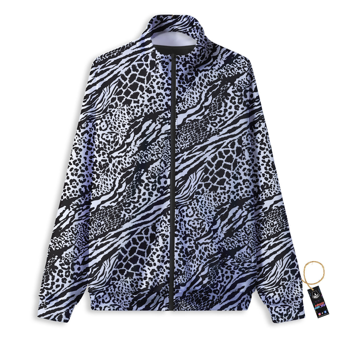 Patchwork White Black Animal Skins Print Pattern Track Jacket-grizzshop