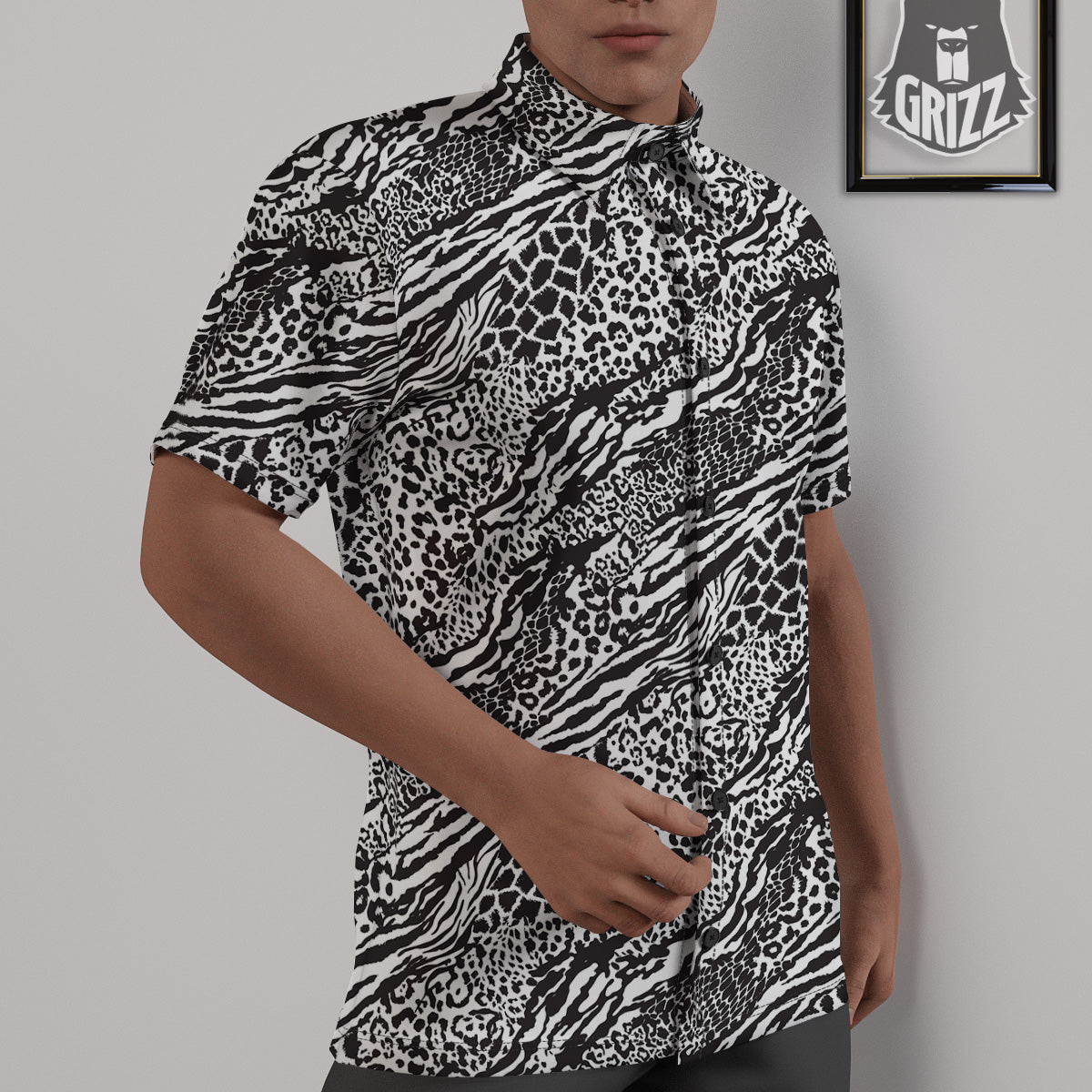 Patchwork White Black Animal Skins Print Pattern Untucked Shirts-grizzshop