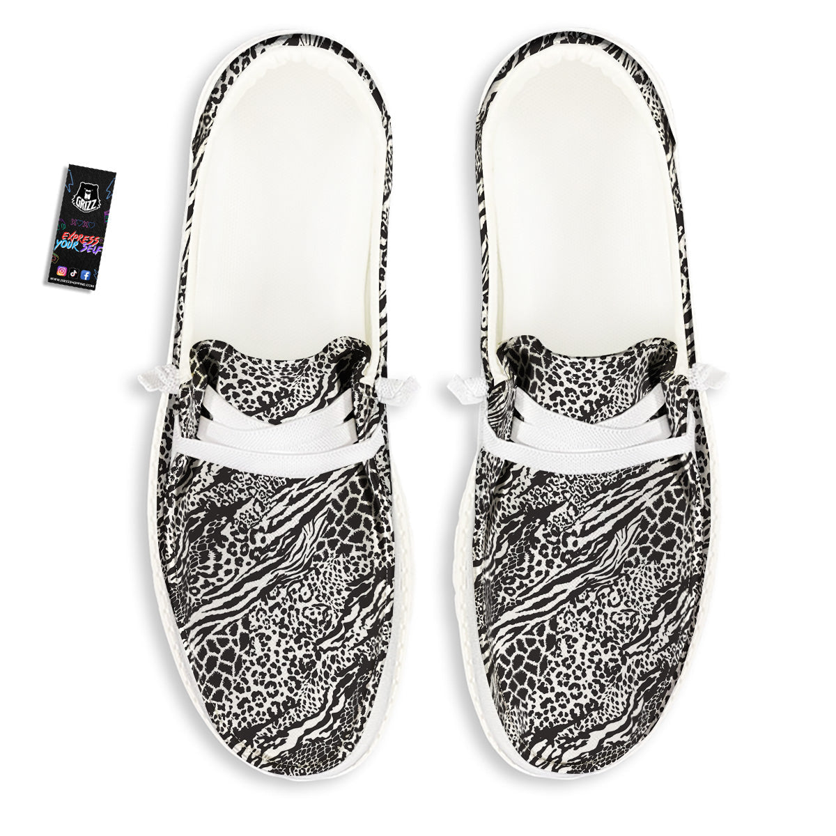 Patchwork White Black Animal Skins Print Pattern White Loafers-grizzshop