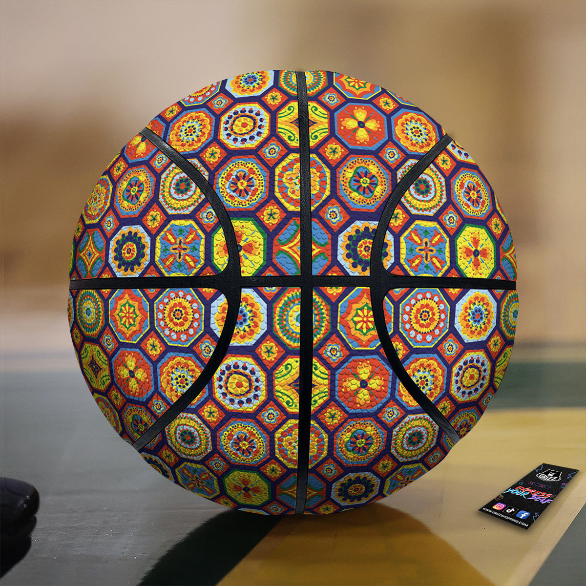 Patchwork Abstract Floral Colorful Print Pattern Basketball