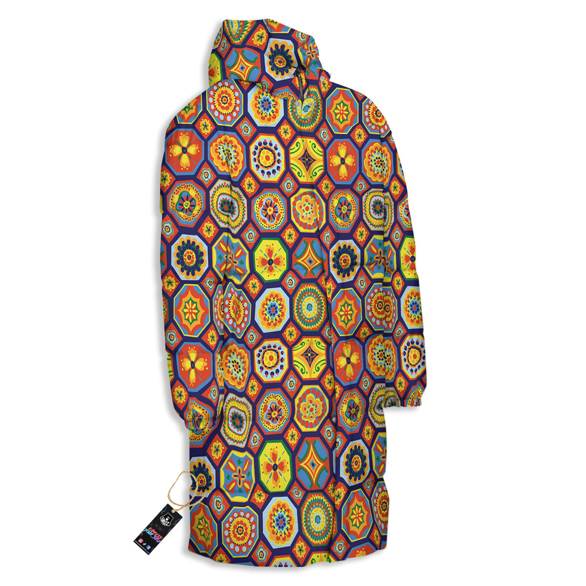 Patchwork Abstract Floral Colorful Print Pattern Long Down Jacket
