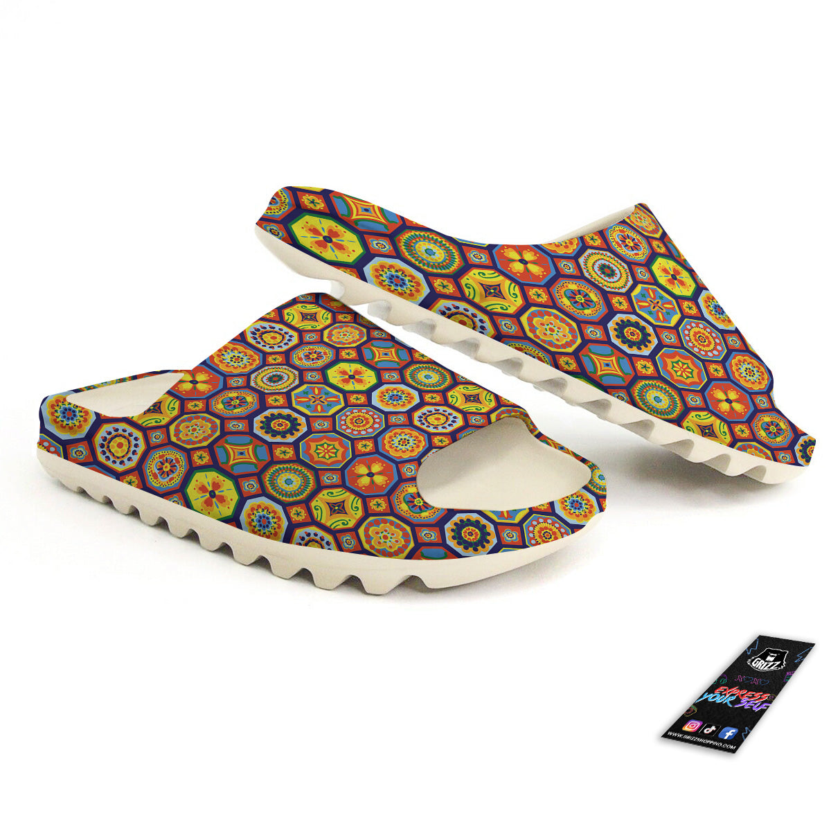 Patchwork Abstract Floral Colorful Print Pattern Sandals-grizzshop