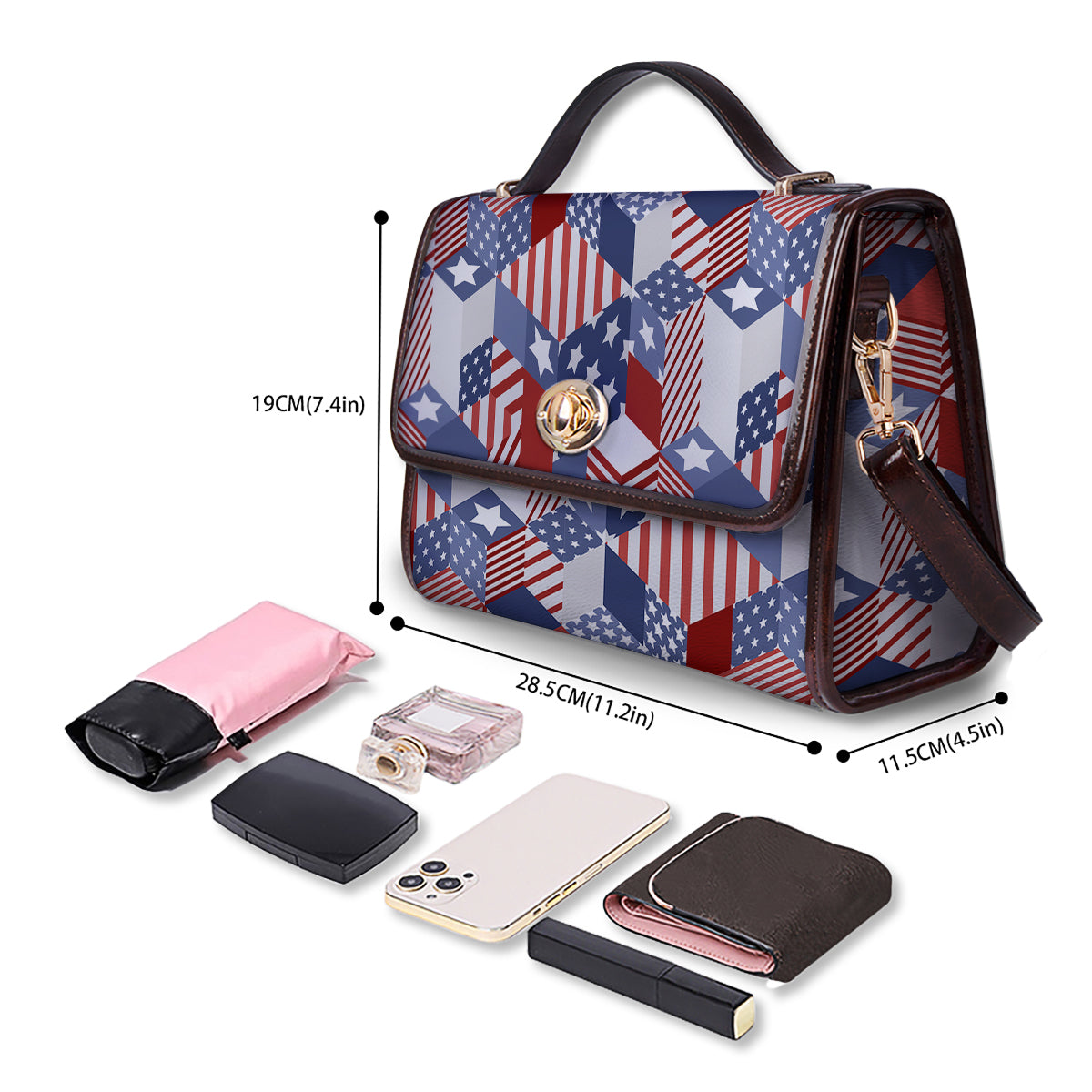 Patchwork American Patriotic Print Women's Satchel Bag