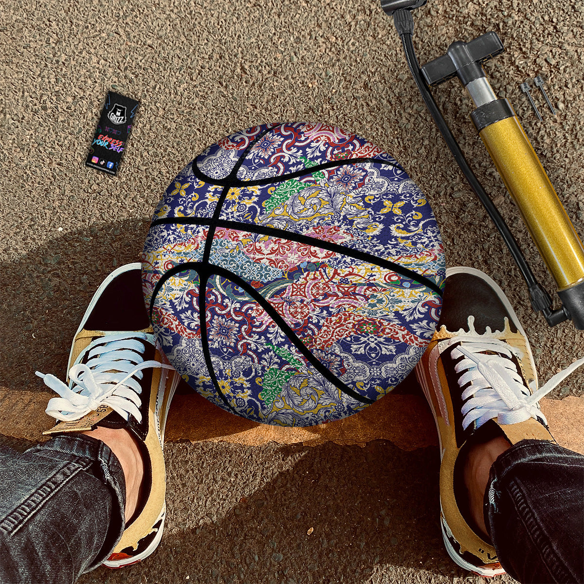 Patchwork Azulejos Tiles Print Pattern Basketball