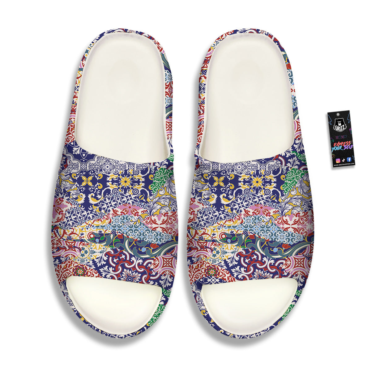 Patchwork Azulejos Tiles Print Pattern Sandals-grizzshop